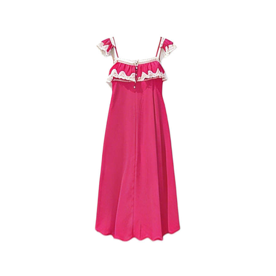 TUSHIFEI Slip Dresses Women's Fuchsia Square Collar Thin Long