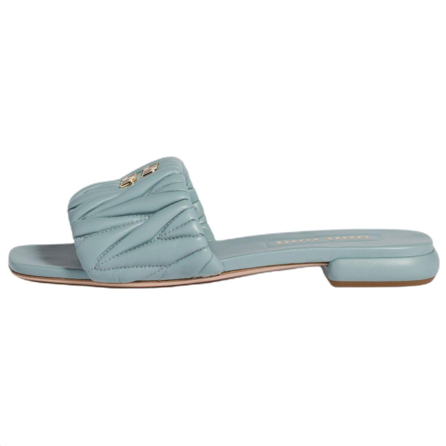 MIU MIU Matelassé Slide Slippers Women's Light Blue