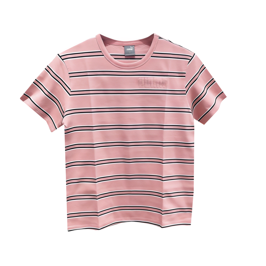 PUMA T Shirts Men's Pink Stripes Crew Neck