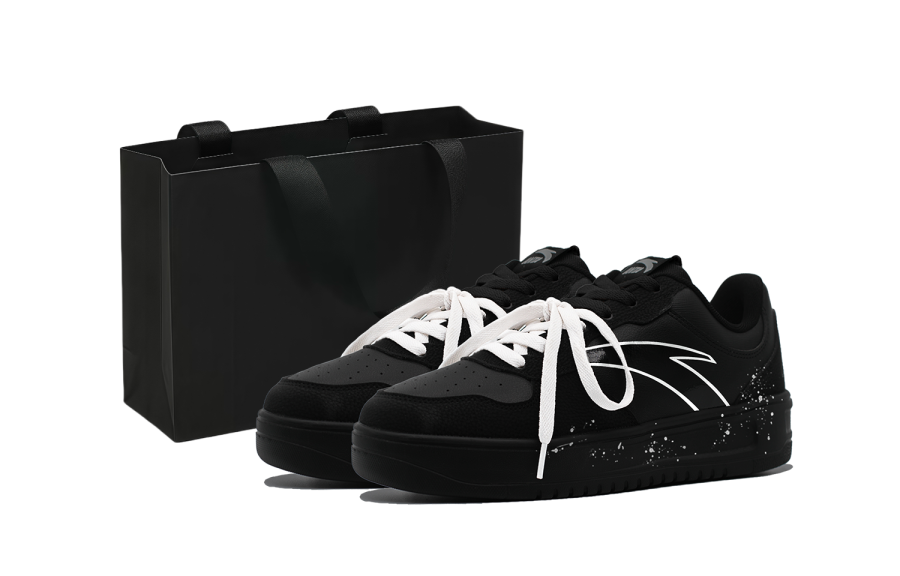 Anta White Glow Shooting Stars, Ink Splatter, Street Style, Preppy Look Low top Skateboard Shoes Men's