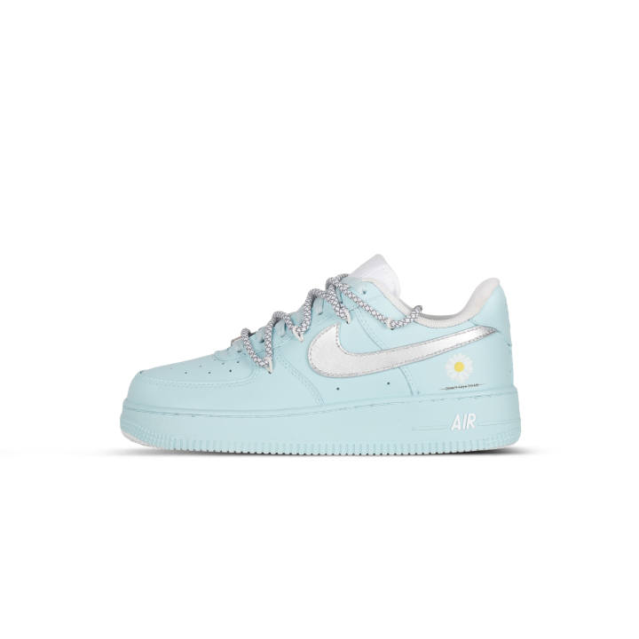 Nike Nike Air Force 1 Cool Daisy Cushioning Coverage Abrasion Resistant Low top Skateboard Shoes Unisex Blue Silver