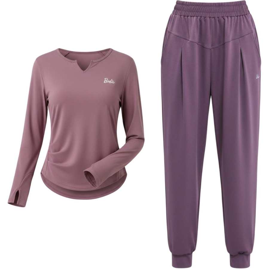 Barbie Fitness Sets Women's Dusk Purple Agarwood V Neck Moderate