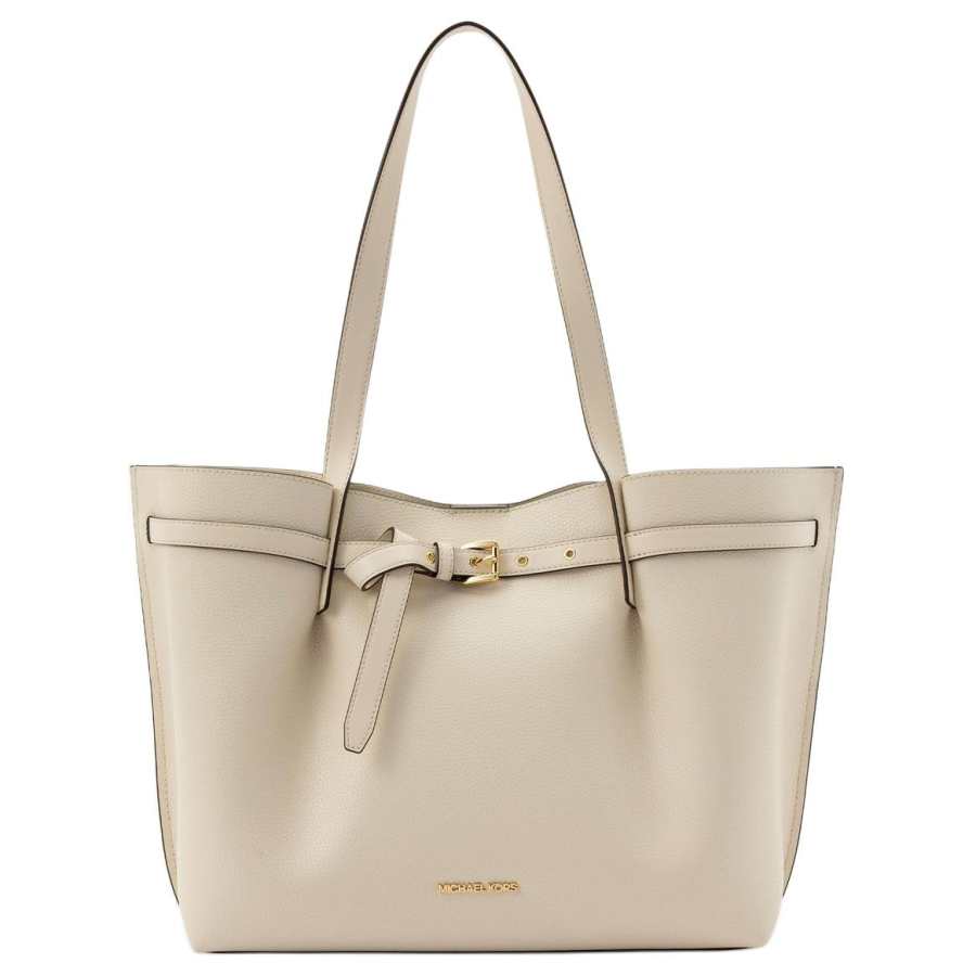 MICHAEL KORS Emilia Cow Leather Tote Handbag, Shoulder Bag Large Women's Light Cream White