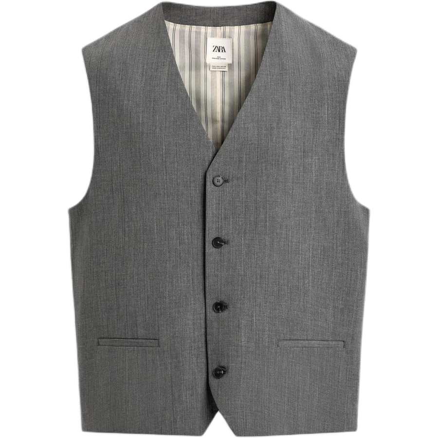 ZARA Vests Men's Gray V Neck Other