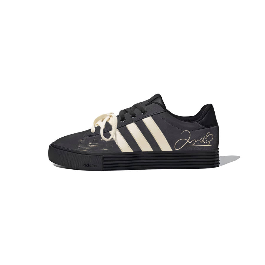 Adidas Adidas Daily 4.0 Time Traces Synthetic Leather Slip Resistant Low top Skateboard Shoes Unisex Black