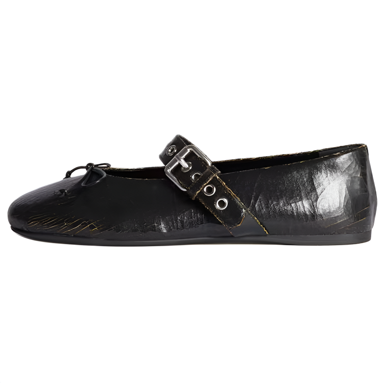 MIU MIU Leather Flat Mary Jane Shoes Women's Ebony