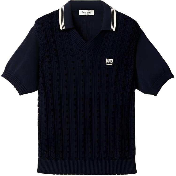 MIU MIU Knitwear Women's Blue Polo Collar Moderate