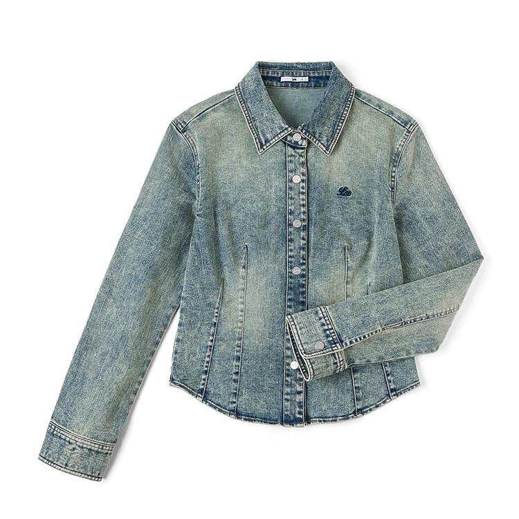 Lee Lee Shirts Women's Medium Blue Lapel Moderate Denim