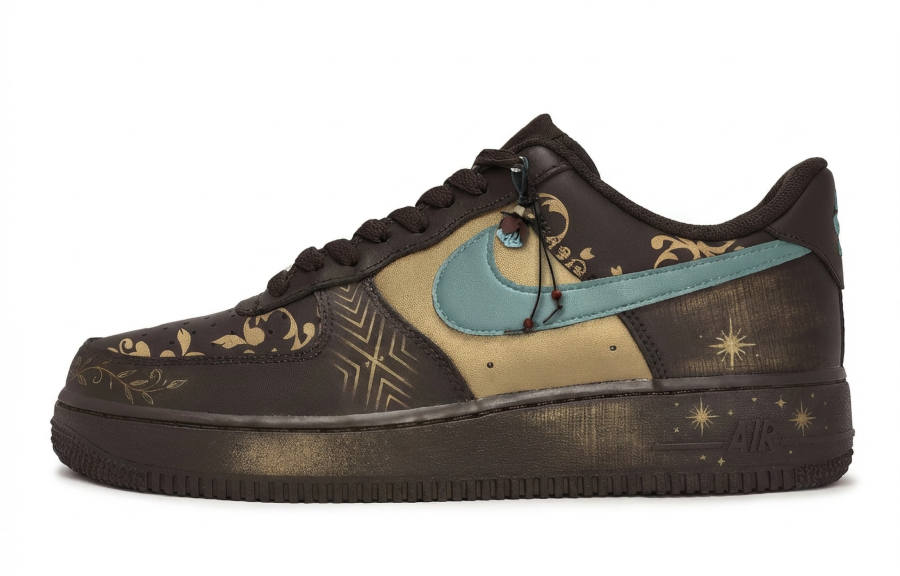 Nike Nike Air Force 1 811 Manufacturing, Brown Gold Secret Slip Resistant Low top Skateboard Shoes Men's Gold Brown Blue