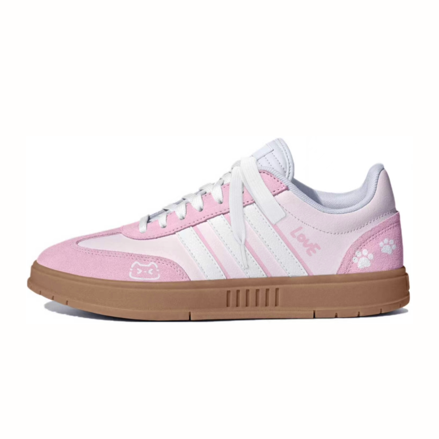 Adidas Custom Adidas Gradas Urban Chic Style Stripes Cushioning Slip Resistant Low top German Army Trainers Unisex Pink