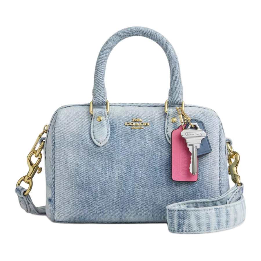 COACH Rowan Fabric Boston Bag, Crossbody Handbag Small Women's Denim Blue