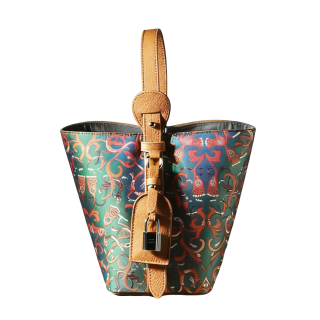 PAYOT Synthetic Leather, Textile Mosaic Handbag Women's Wheat Grain Brown