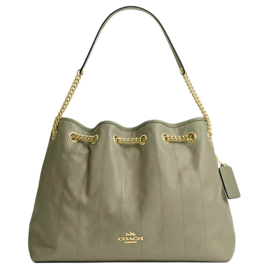 COACH Cow Leather Handbag, Shoulder Bag Large Women's Gray Green