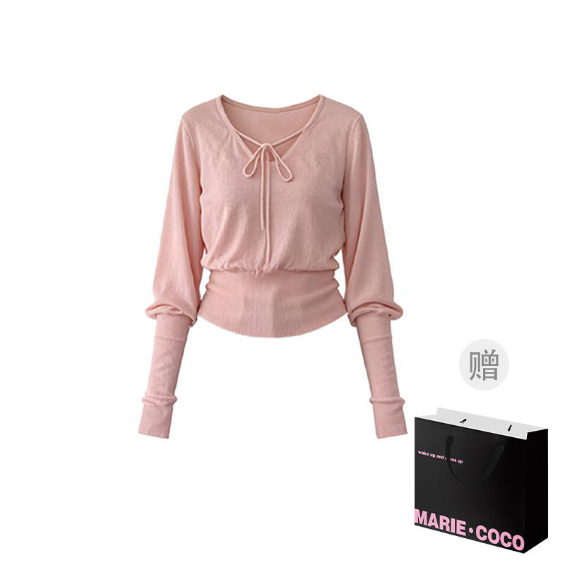 MARIE·COCO Knitwear Women's Pink Top V Neck Moderate Base Layer