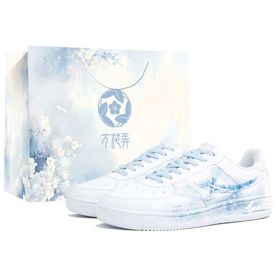 XTEP Air Force 1 Waterproof Cushioning Abrasion Resistant Low top Skateboard Shoes Unisex White Blue