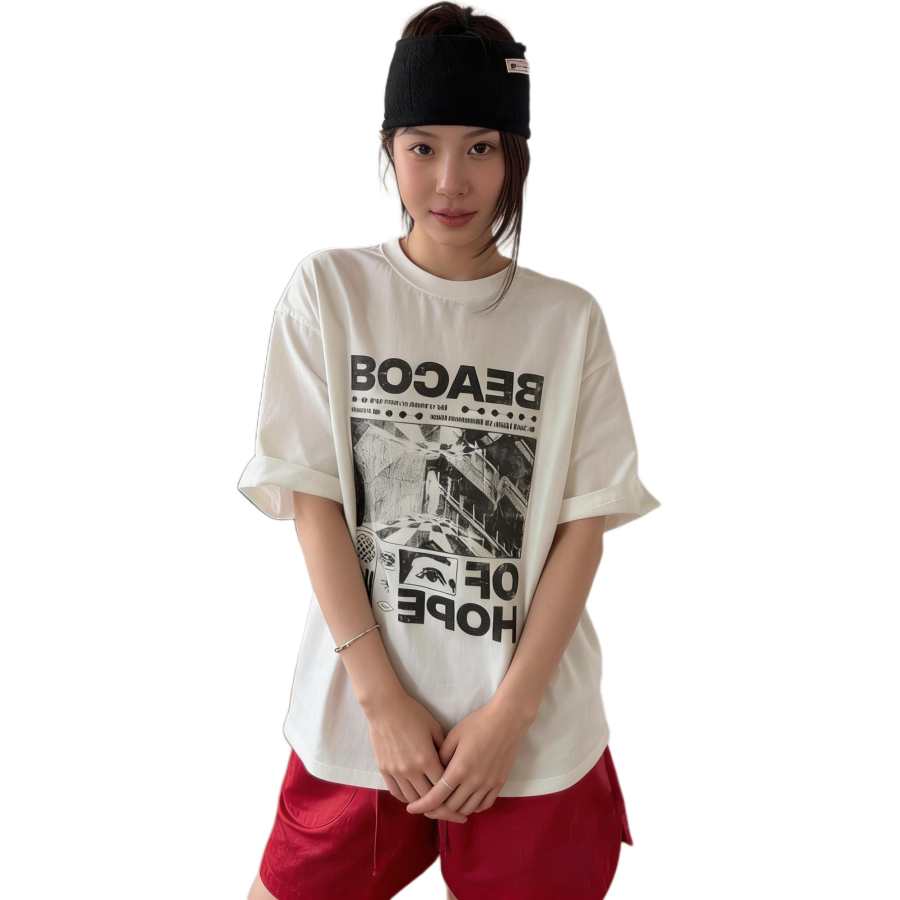 VENICEW T Shirts Women's White Crew Neck Thin Straight Fit