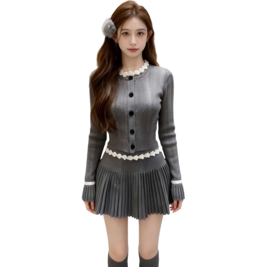 Cotton Gene Two Piece Skirt Sets Women's Crew Neck Thin Short