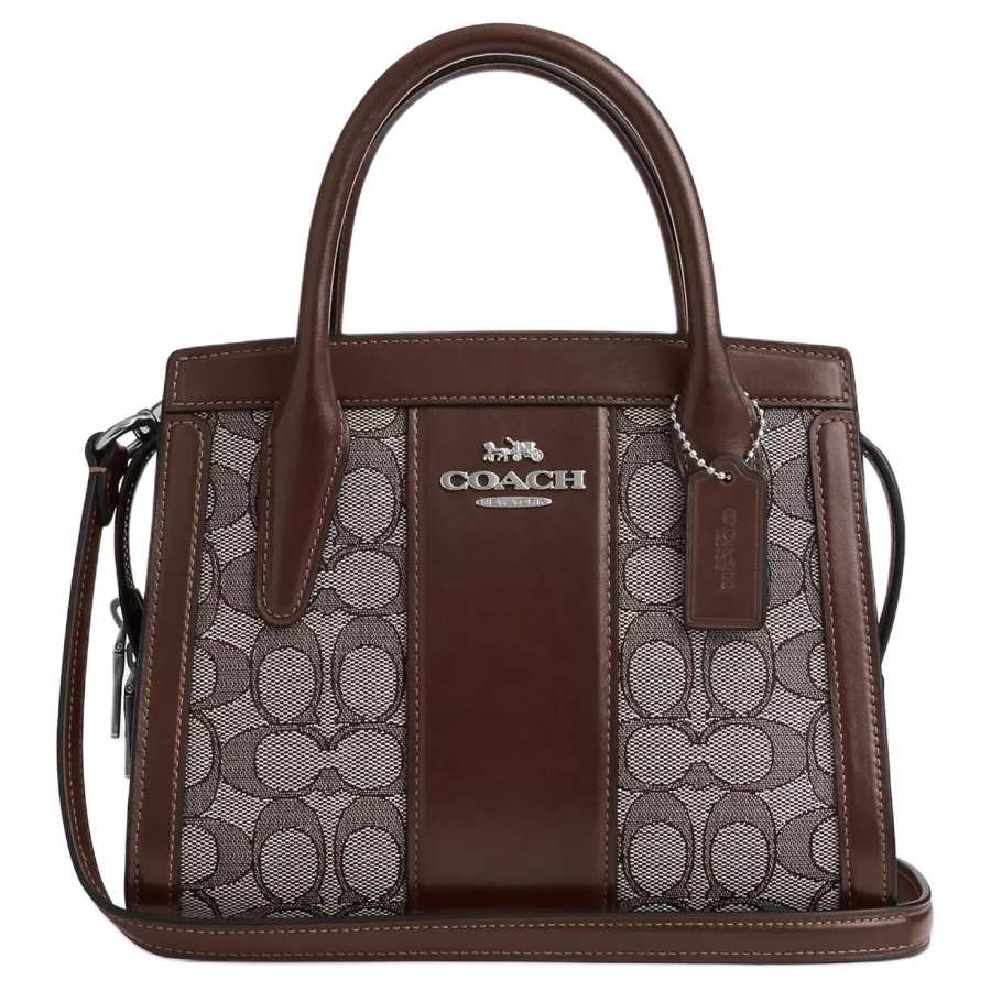 COACH Andrea Jacquard With Calfskin Shoulder Bag, Crossbody Bag, Handbag Small Women's Silver & Oak & Maple