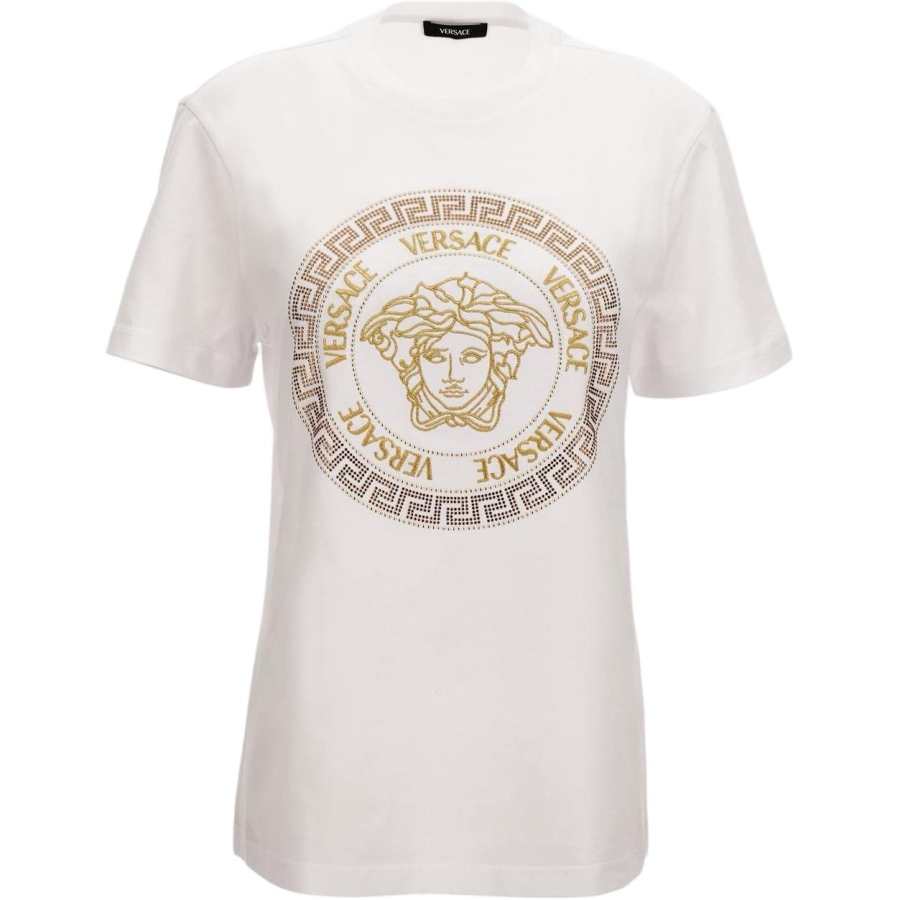 VERSACE T Shirts Men's White Crew Neck Moderate Straight Fit