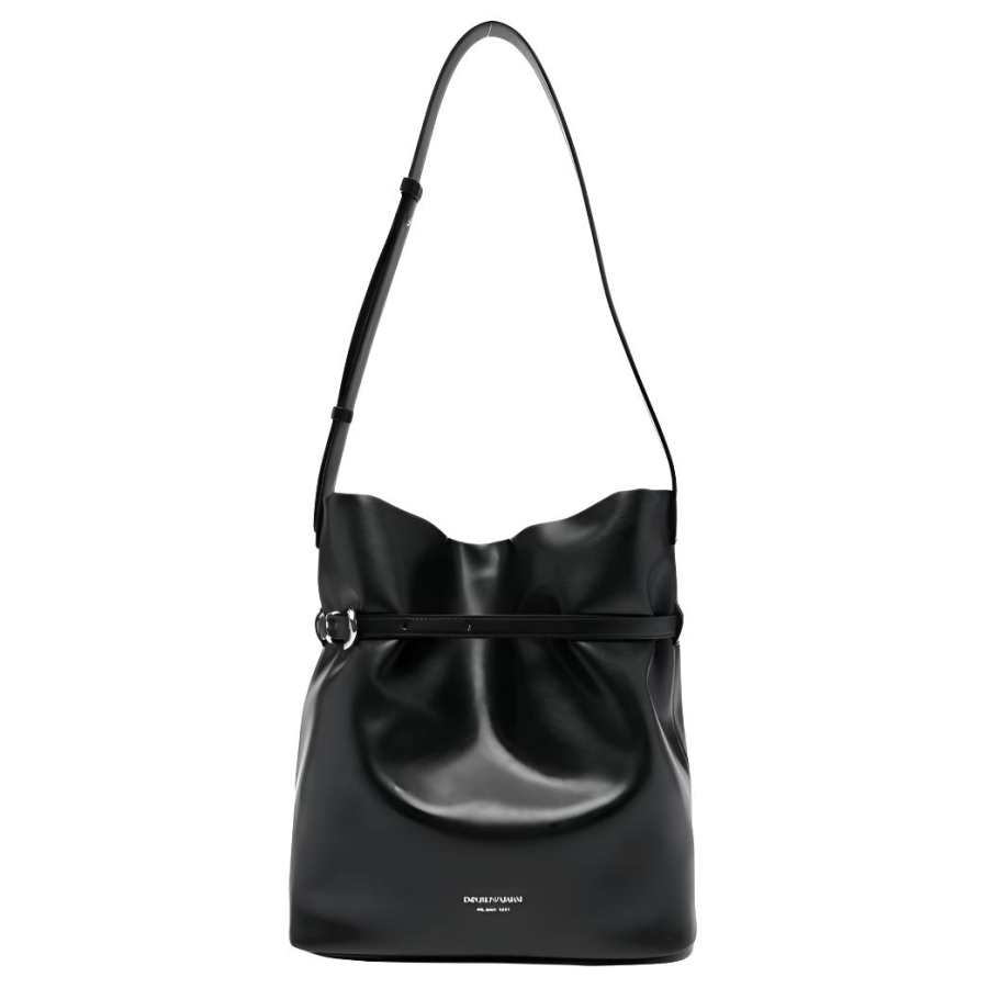 EMPORIO ARMANI Cow Leather Bucket Bag, Shoulder Bag Medium Women's Black