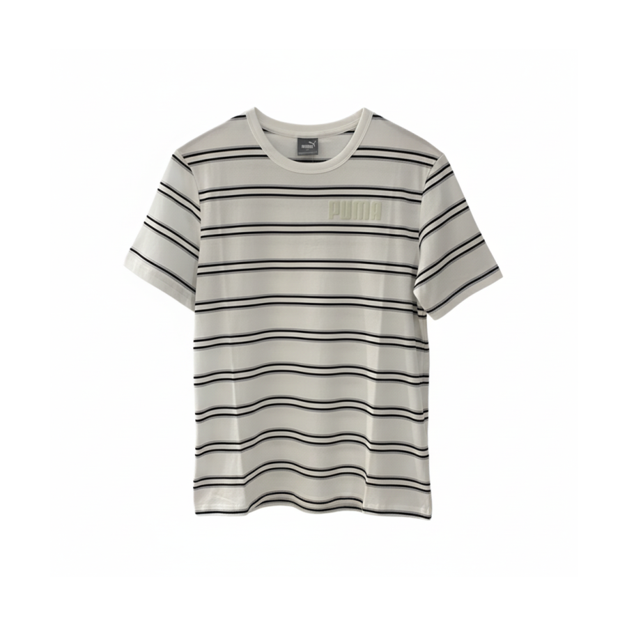 PUMA T Shirts Men's White Stripes Crew Neck