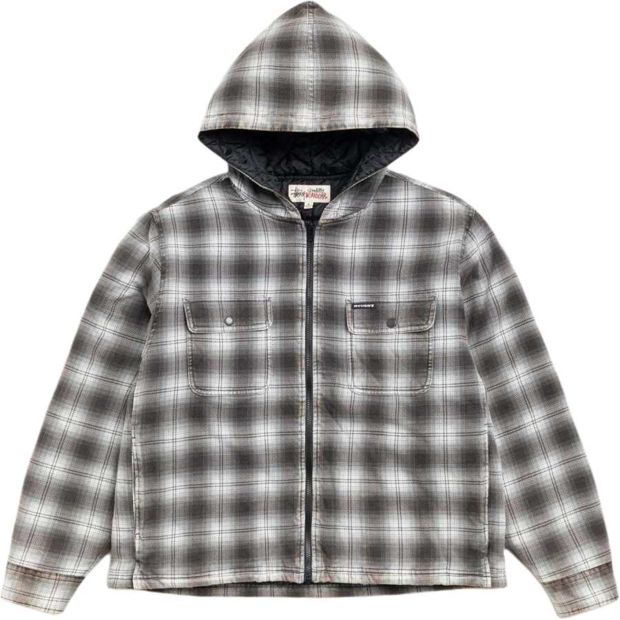 Stussy SS26 ZIP HOODED PLAID SHIRT Puffer Jacket Unisex