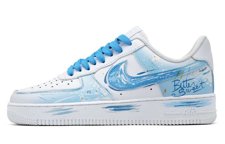 Nike Nike Air Force 1 Starlight Cushioning Slip Resistant Low top Skateboard Shoes Unisex White Blue