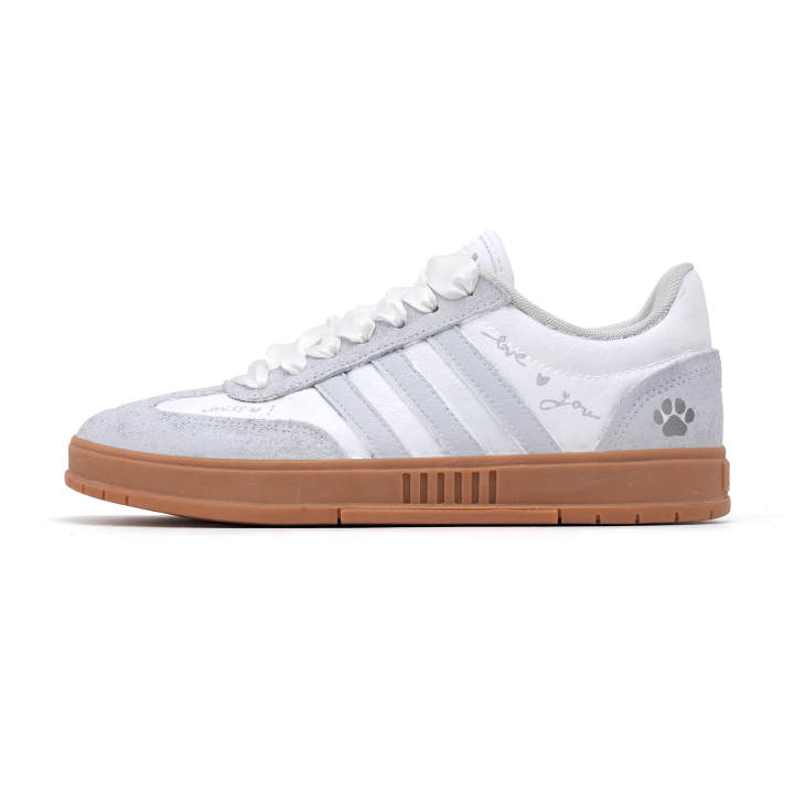 Adidas Custom Adidas Gradas Cute Paw Journal Lightweight Breathable Low top German Army Trainers Unisex Gray White