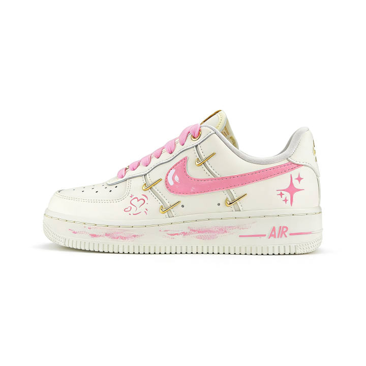 Nike Nike Air Force 1 Air Force Leather Cushioning Abrasion Resistant Low top Skateboard Shoes Women's Cherry Blossom Pink
