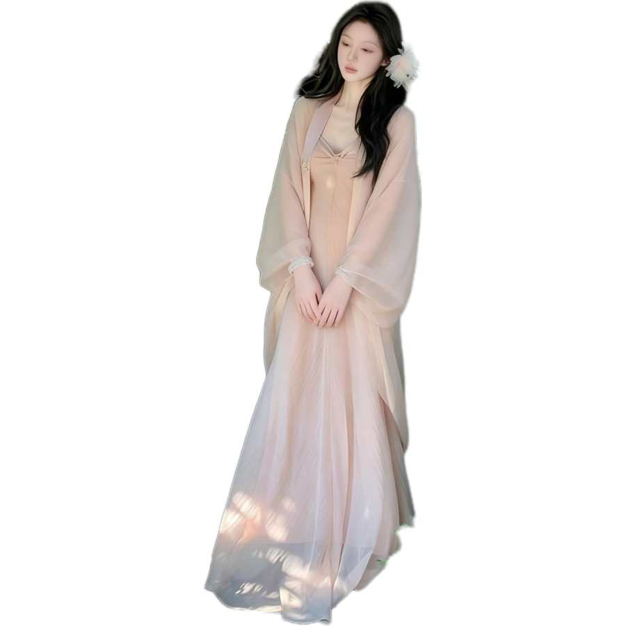 VENICEW Slip Dresses Women's Mist Pink, Dress V Neck Moderate Long