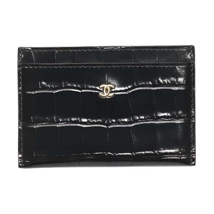 CHANEL Crocodile Pattern Effect Calfskin Card Holder Women's Black