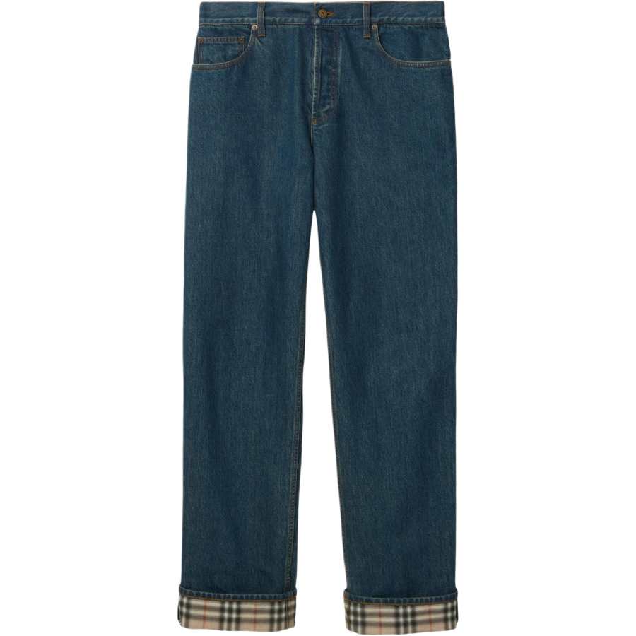 Burberry Check Turn-Up Hem Straight-Leg Jeans