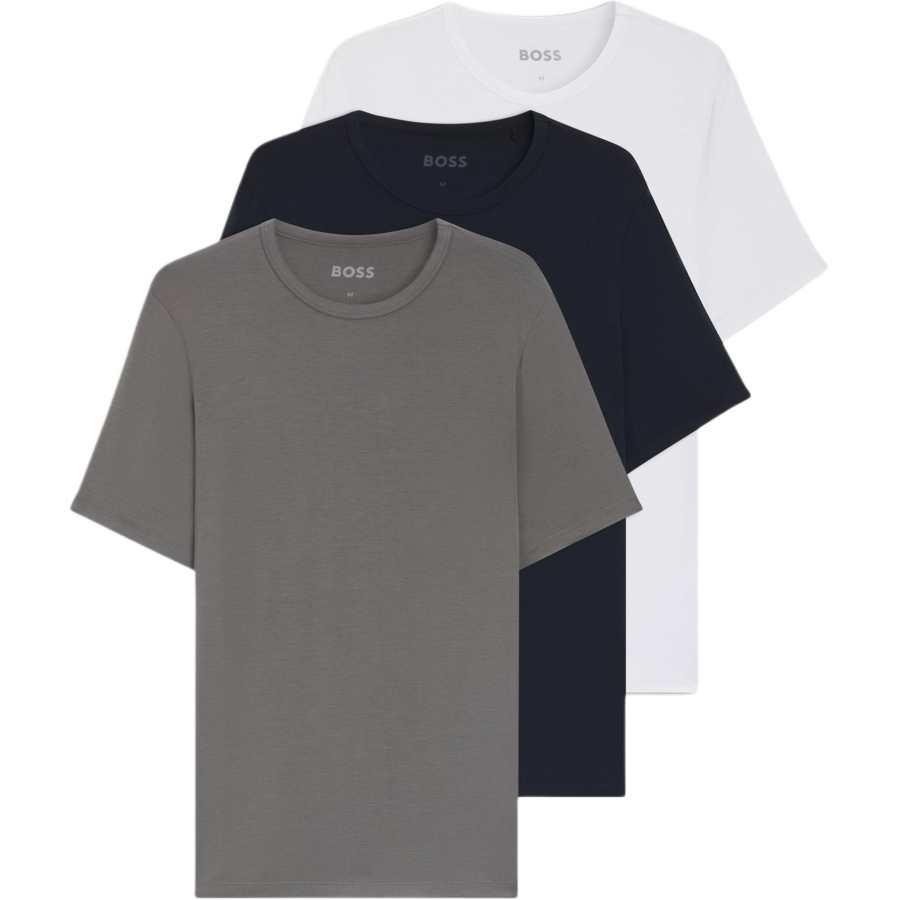 HUGO BOSS T Shirts Men's 3 Pack Blue+White+Gray Crew Neck Moderate