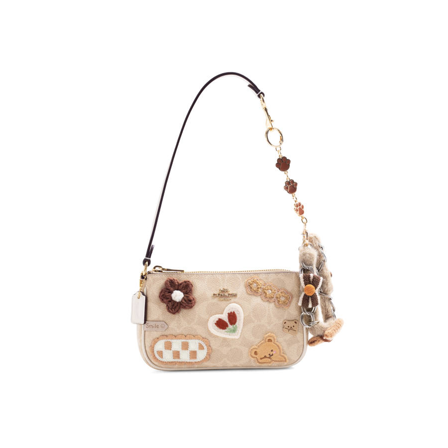 COACH Nolita Coated Canvas Handbag, Shoulder Bag Small Women's Nai Fu Bear
