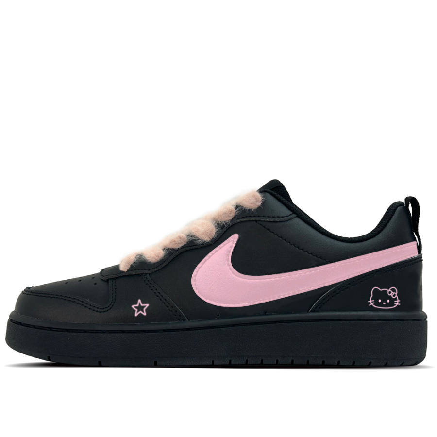 Nike Nike Court Borough Urban Chic Style Meowth Star Leather Low top Kids' Skateboarding Shoes Black Teenagers