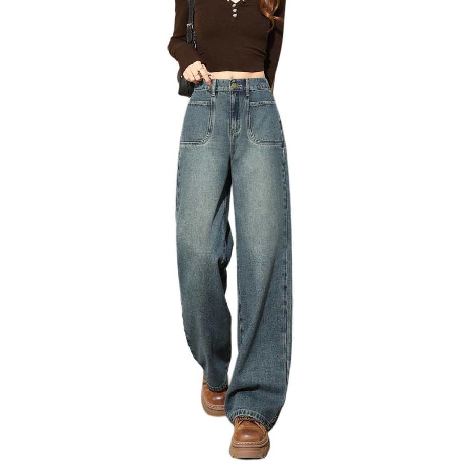 Tonlion Jeans Women's Vintage Blue Moderate Wide Leg Pants