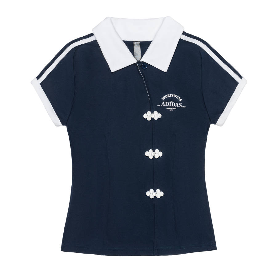 Adidas Adidas T Shirts Women's Navy Blue Lapel Thin Nipped In Waist