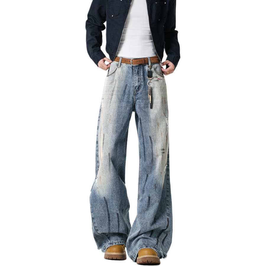 WARRIOR Jeans Unisex Blue DIY Badge Moderate Straight Fit Pants