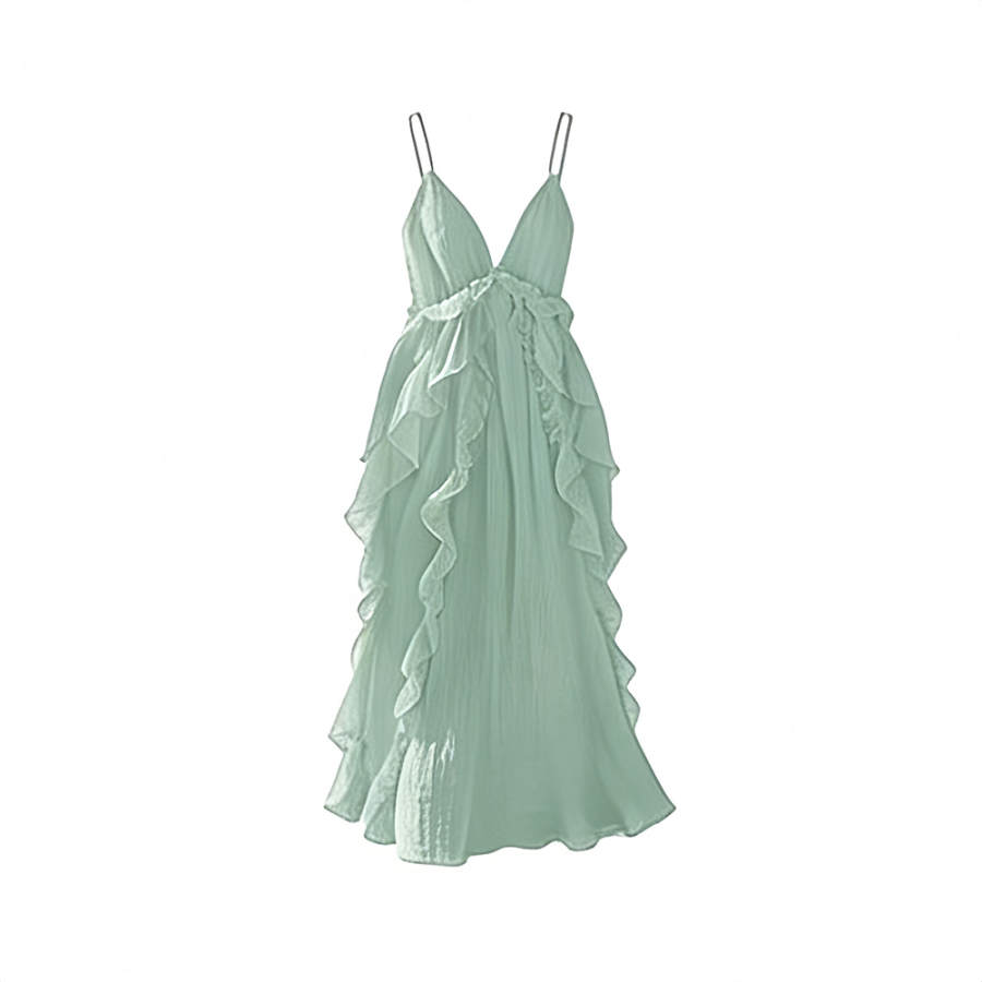 TUSHIFEI Slip Dresses Women's Aqua Blue V Neck Thin Long