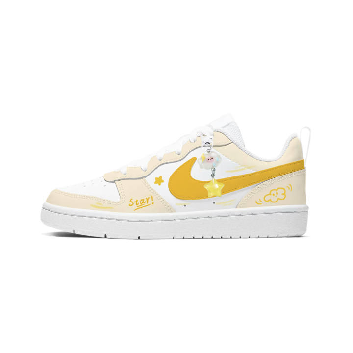 Nike Nike Court Borough Lemon Prosperity, Creamy Star Wish Slip Resistant Low top Kids' Skateboarding Shoes White Yellow