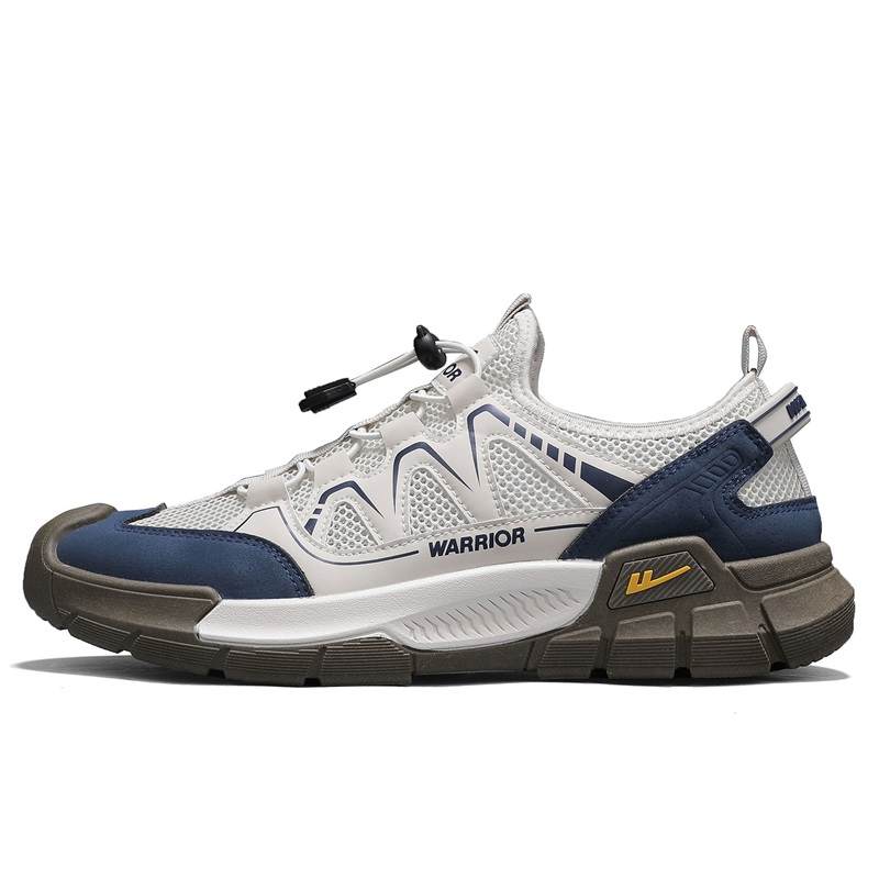 Warrior Synthetic Leather, Textile River Trekking Shoes Men's Dark Beige Dark Blue
