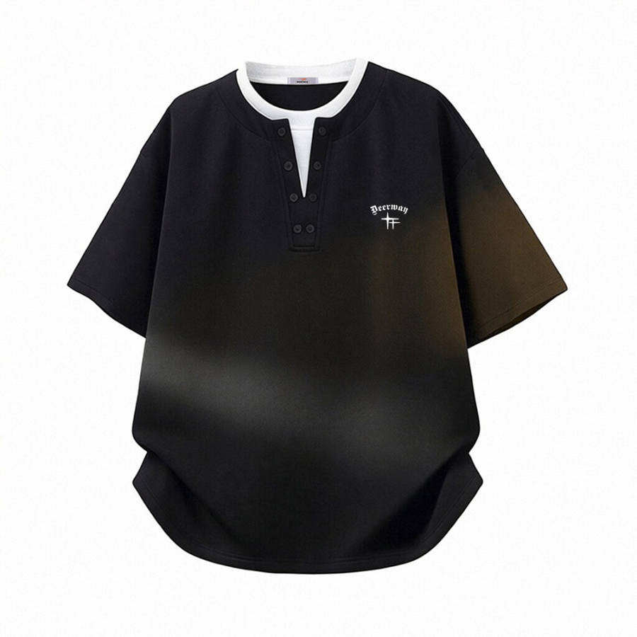 DEERWAY T Shirts Unisex Henry Collar Moderate Mock Two Piece