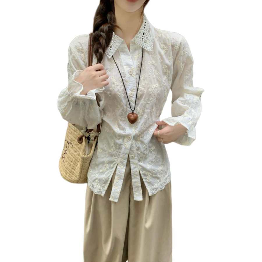 VENICEW Shirts Women's Apricot Polo Collar Moderate