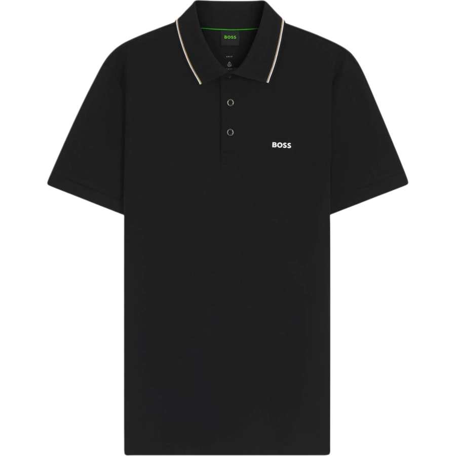 HUGO BOSS Polo Shirts Men's Black Polo Collar Moderate Straight Fit
