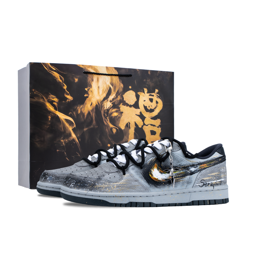 Nike Nike Big Ash Trace Abrasion Resistant Slip Resistant Low top Skateboard Shoes Men's Black Gray Gold