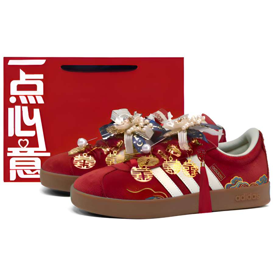 Adidas Custom Adidas VL Court Cloud Bliss Red Makeup, Shopping Bag Synthetic Leather Slip Resistant Low top