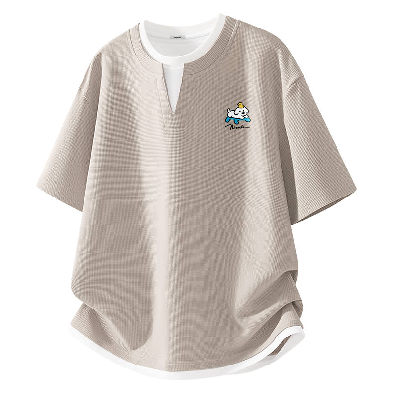 MINISO T Shirts Unisex V Neck Moderate Heavyweight