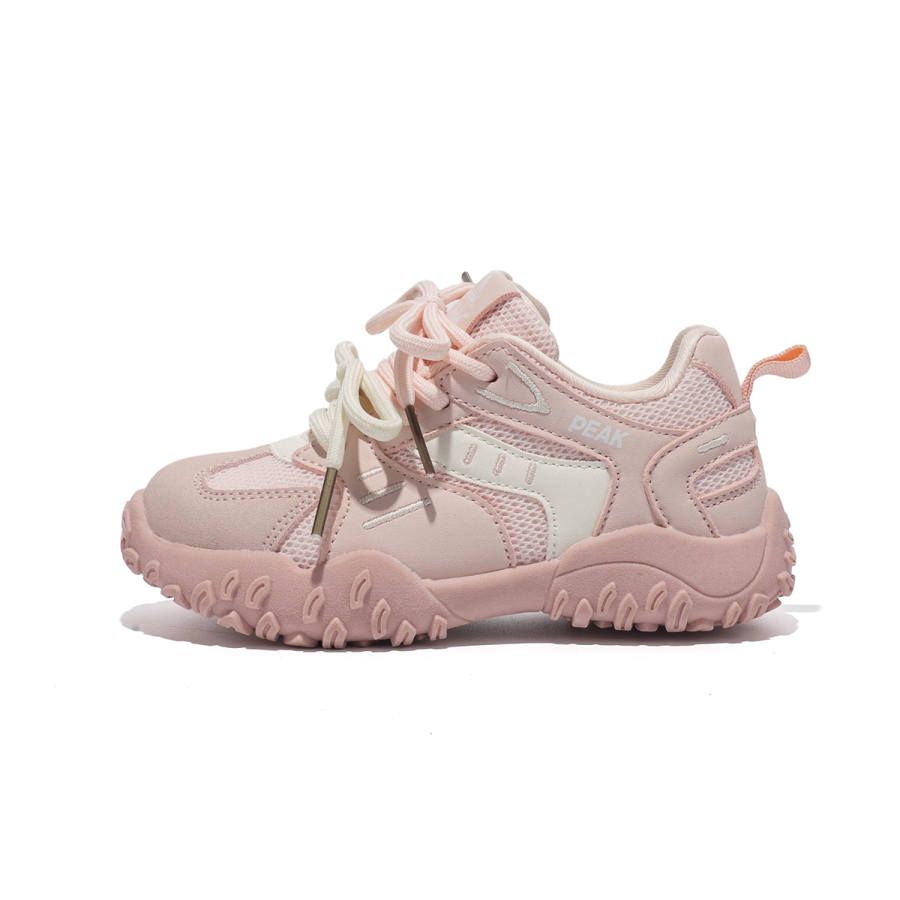 PEAK Synthetic Leather, Textile Anti Kick Abrasion Resistant Breathable Slip Resistant Low top Casual Shoes Pink Kids'