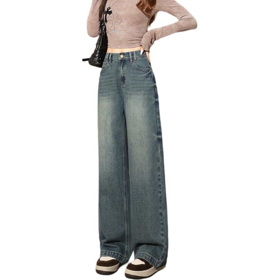Tonlion Jeans Women's Vintage Blue Moderate Wide Leg Pants