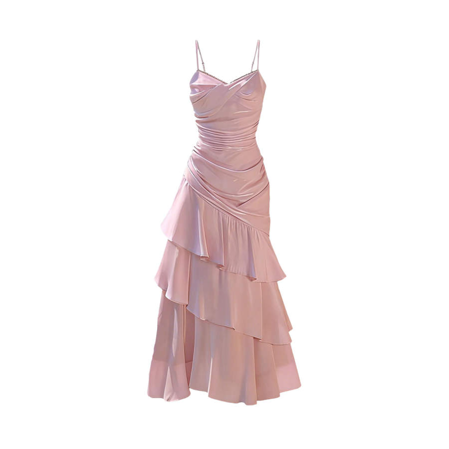 TUSHIFEI Slip Dresses Women's Pink V Neck Thin Mid Length
